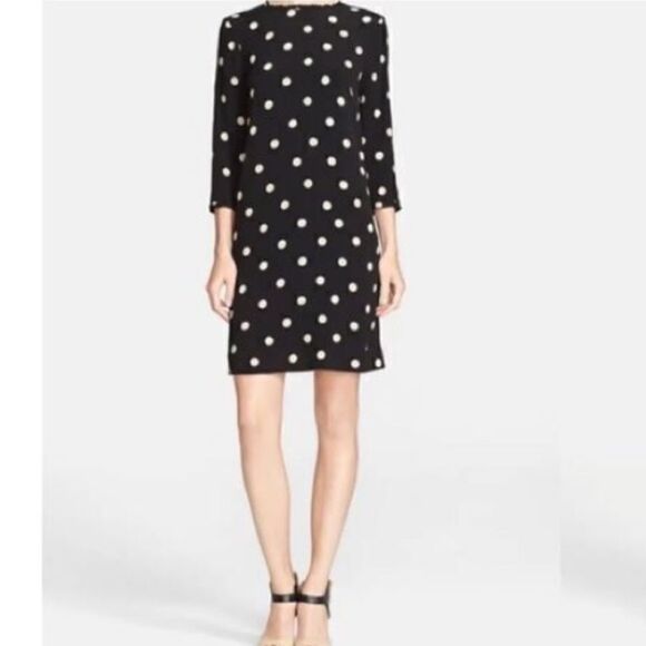 Kate Spade Women’s Size 2 Dizzy Dot Sheath Dress Black Tan 3/4 Sleeve High Neck - Picture 3 of 14